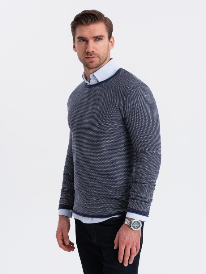 Męski dzianinowy sweter w strukturalne kropki – granatowy V1 OM-SWSW-0118 - XXL