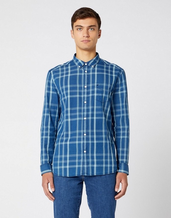 KOSZULA MĘSKA WRANGLER LS 1PKT BUTTON DOWN BLUE TOPAZ W5A36CB12