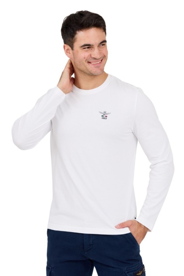 AERONAUTICA MILITARE Biały męski longsleeve z logo