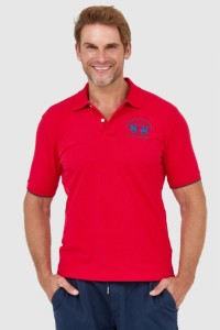 LA MARTINA Czerwona koszulka polo z wyszywanym logo