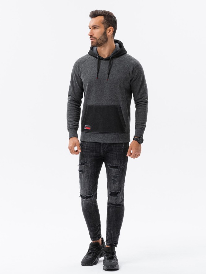 Bluza męska HOODIE z łączonych materiałów - grafitowa V2 OM-SSNZ-22FW-016 - XXL