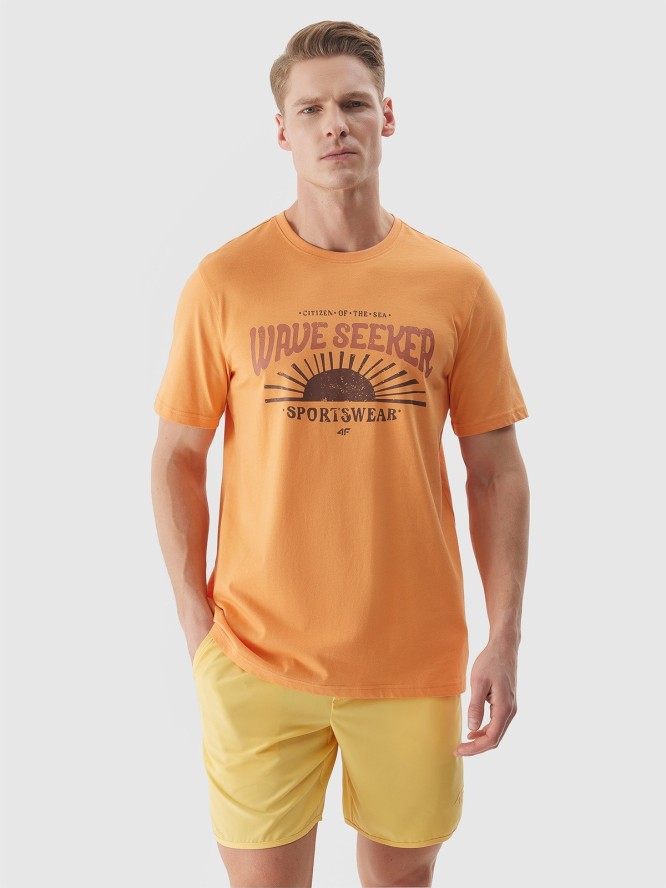 T-shirt z nadrukiem męski - pomarańczowy
