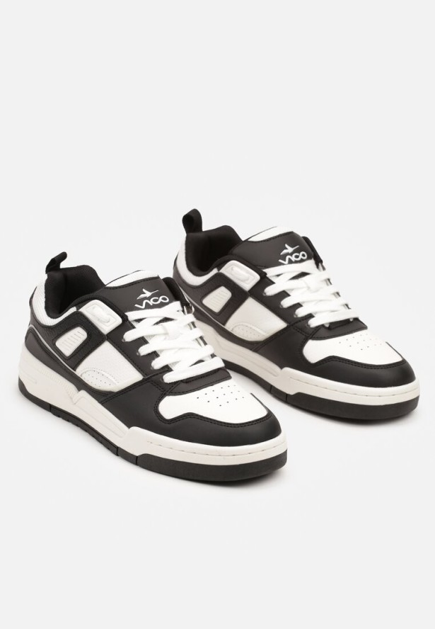 Czarno-Białe Płaskie Sznurowane Buty Sportowe Sneakersy z Geometrycznym Wzorem Eliraya