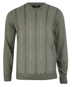 Sweter Zielony, Oliwkowy w Serek, w Paski, Dekolt V-neck, Elegancki -BELIKA- Męski