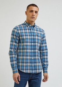 LEE BUTTON DOWN MĘSKA KOSZULA W KRATĘ KRATA ECRU 112341760