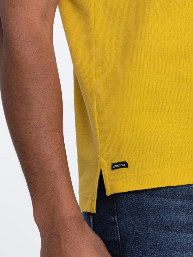Męska koszulka polo bez kołnierzyka - żółta V9 OM-TSCT-0156 - XXL
