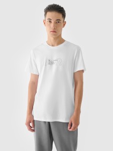 T-shirt regular z nadrukiem męski - biały