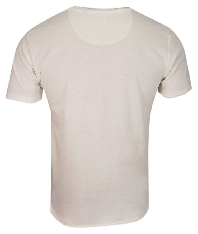 Kremowy T-Shirt (Koszulka) Bez Nadruku -BRAVE SOUL- Męski, Okrągły Dekolt, Écru, Postrzępione Brzegi