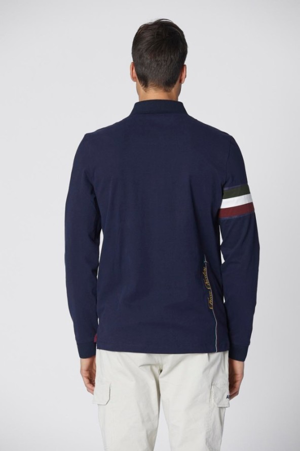 AERONAUTICA MILITARE Granatowy męski longsleeve polo Jersey