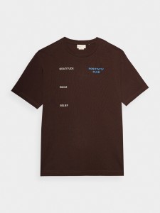 T-shirt oversize z nadrukiem męski Outhorn - brązowy