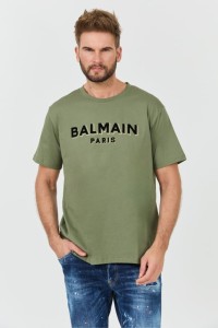 BALMAIN Zielony t-shirt Flock&foil T-shirt Bulky Fit