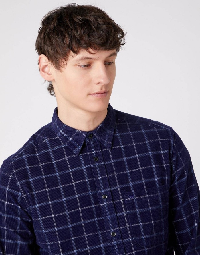 WRANGLER LS 1PKT SHIRT MĘSKA KOSZULA W KRATĘ DŁUGI RĘKAW PATRIOT BLUE W5AE4AX5H 112130095