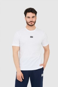 EA7 Biały t-shirt męski z naszywką z logo