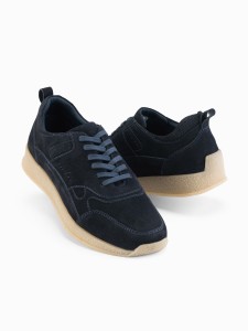Lekkie męskie sneakersy zamszowe w stylu sportowym – granatowe V2 OM-FOSL-0205 - 45