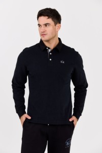 LA MARTINA Czarny męski longsleeve polo HEAVY JERSEY