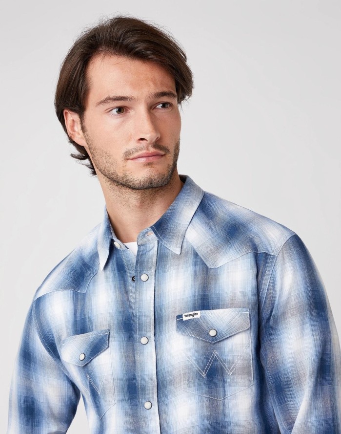 KOSZULA MĘSKA WRANGLER LS WESTERN SHIRT CERULEAN BLUE W5A09TXVT