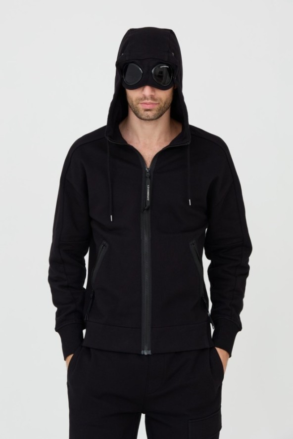 C.P. COMPANY Czarna bluza z kapturem Hooded Open