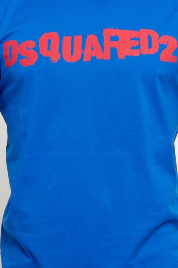 DSQUARED2 Niebieski t-shirt męski z czerwonym logo