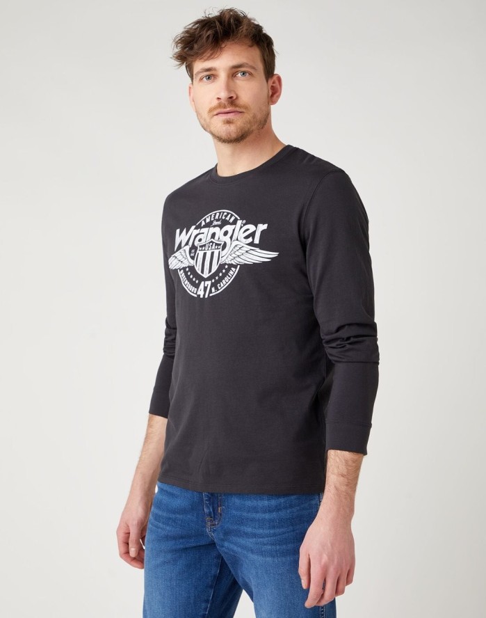 WRANGLER LS AMERICANA TEE MĘSKA KOSZULKA Z DŁUGIM RĘKAWEM FADED BLACK W7J5D3XV6