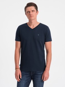 T-shirt męski V-NECK z elastanem - granatowy V2 OM-TSCT-0106 - XXL