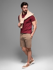 Krótkie spodenki męskie dresowe RELAXED FIT w stylu athleisure – jasnobrązowe V2 OM-SRWS-0122 - XXL