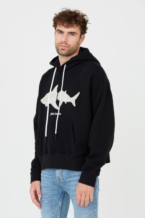 PALM ANGELS Czarna bluza z kapturem White Shark Hoody