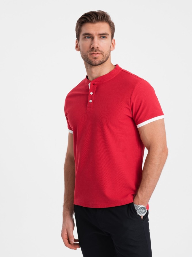 Koszulka męska polo bez kołnierzyka - czerwona V2 OM-TSCT-0156 - XXL