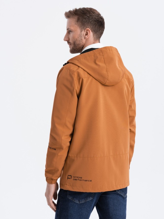 Kurtka męska przejściowa z kapturem - camel V5 OM-JANP-22FW-005 - XXL