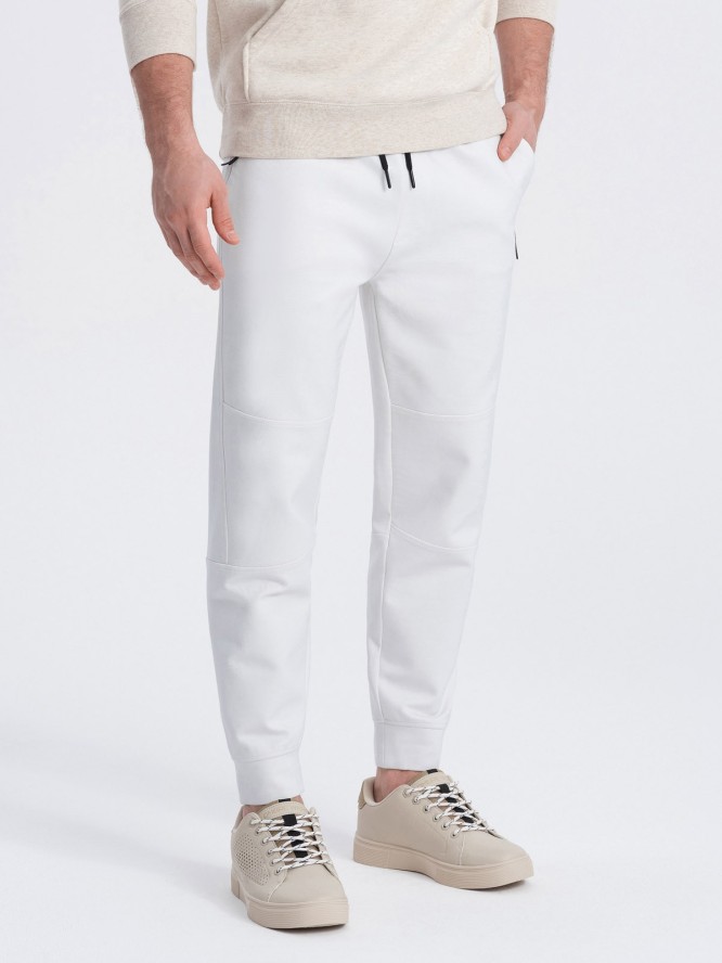 Męskie dresowe spodnie joggery na gumce z przeszyciami – białe V4 OM-PASK-0142 - XXL