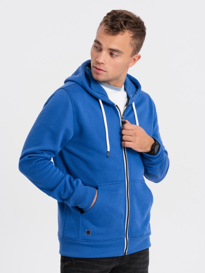 Bluza męska rozpinana z kapturem BASIC - niebieska V9 OM-SSBZ-0118 - XXL