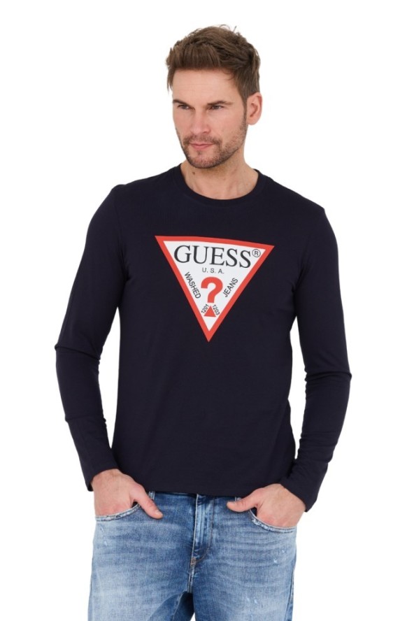 GUESS Granatowy longslevee Original Logo Tee