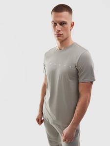 T-shirt regular z bawełny organicznej z nadrukiem męski - szary