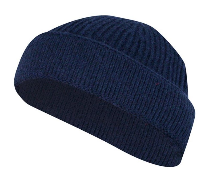 Czapka Męska, Granatowa Beanie, Jesienno-Zimowa, Prążkowana, Odwijana -PAKO JEANS