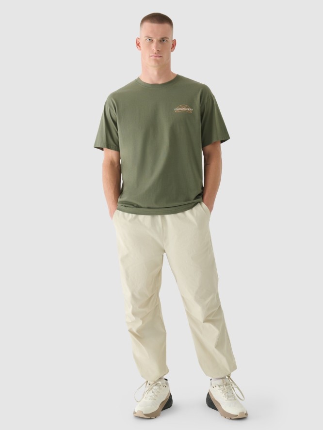 T-shirt oversize z nadrukiem męski - khaki