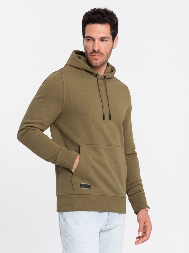 Bluza męska dresowa kangurka z kapturem BASIC – oliwkowa V2 OM-SSBN-0161 - XXL