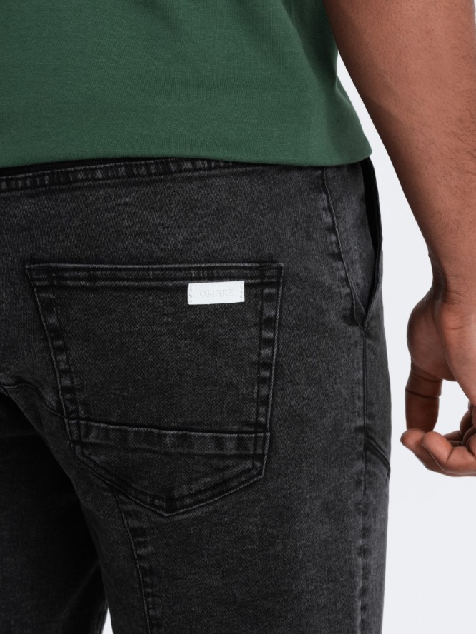 Podwinięte męskie jeansowe krótkie spodenki z przeszyciami – czarne V2 OM-SRDS-0101 - XXL
