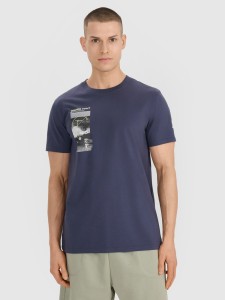 4F T-shirt regular z nadrukiem męski - szary M