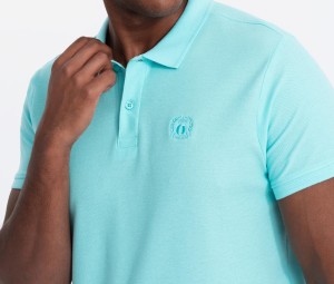 Męska koszulka polo jednokolorowa BASIC z dzianiny pique - miętowa V18 OM-POBS-0100 - XXL