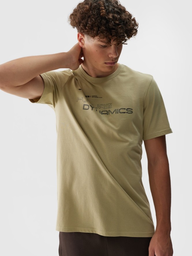 T-shirt regular z nadrukiem męski - khaki