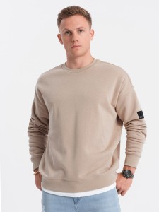 Bluza męska OVERSIZE z imitacją koszulki - beżowa V1 OM-SSNZ-0126 - M