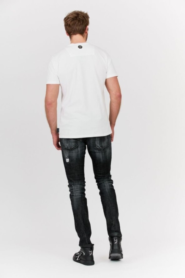 PHILIPP PLEIN Biały t-shirt męski Platinum cut round neck space plein