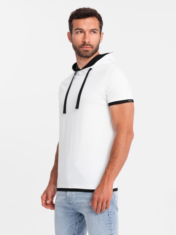 Casualowy męski t-shirt bawełniany z kapturem – biały V1 OM-TSCT-22SS-001 - XXL