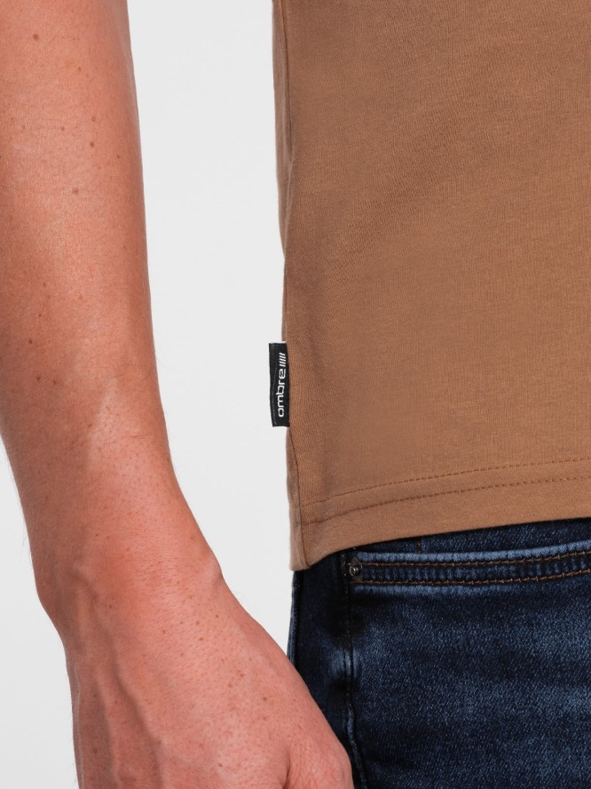 T-shirt męski klasyczny bawełniany BASIC - brązowy V13 OM-TSBS-0146 - XXL