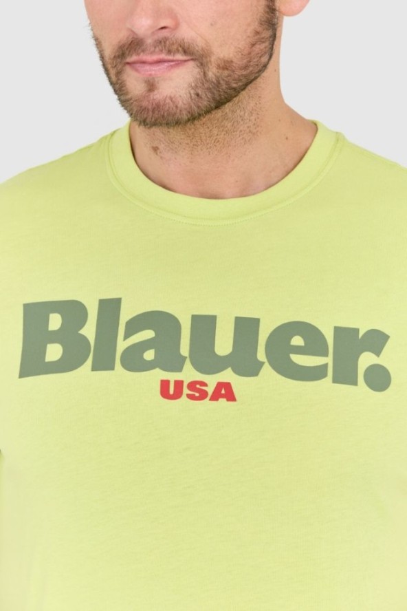 BLAUER Zielony męski t-shirt z dużym logo