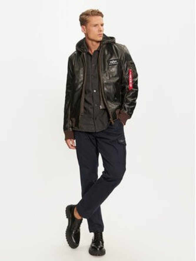 Alpha Industries Kurtka skórzana 193129 Brązowy Regular Fit