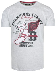 T-Shirt Bawełniany Szary z Nadrukiem, Champions League CHICAGO Okrągły Dekolt -BRAVE SOUL