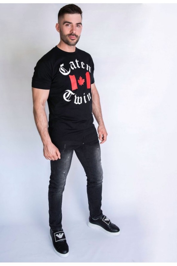 DSQUARED2 T-shirt męski, czarny z nadrukiem ,,caten twins