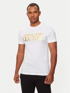 Versace Jeans Couture T-Shirt 77GAHT05 Biały Regular Fit