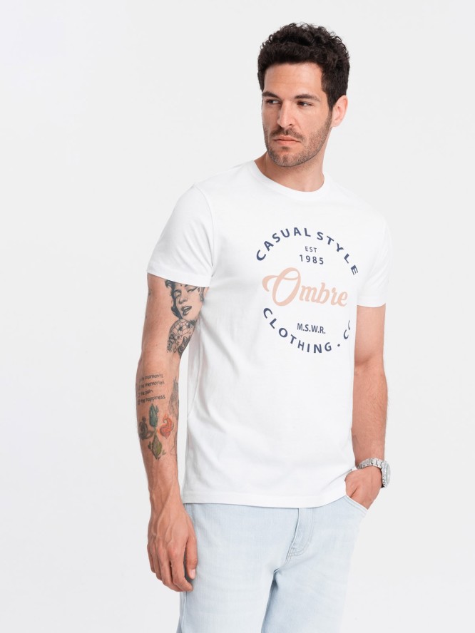 T-shirt męski z nadrukiem Ombre Casual Style – biały V1 OM-TSPT-0144 - XXL