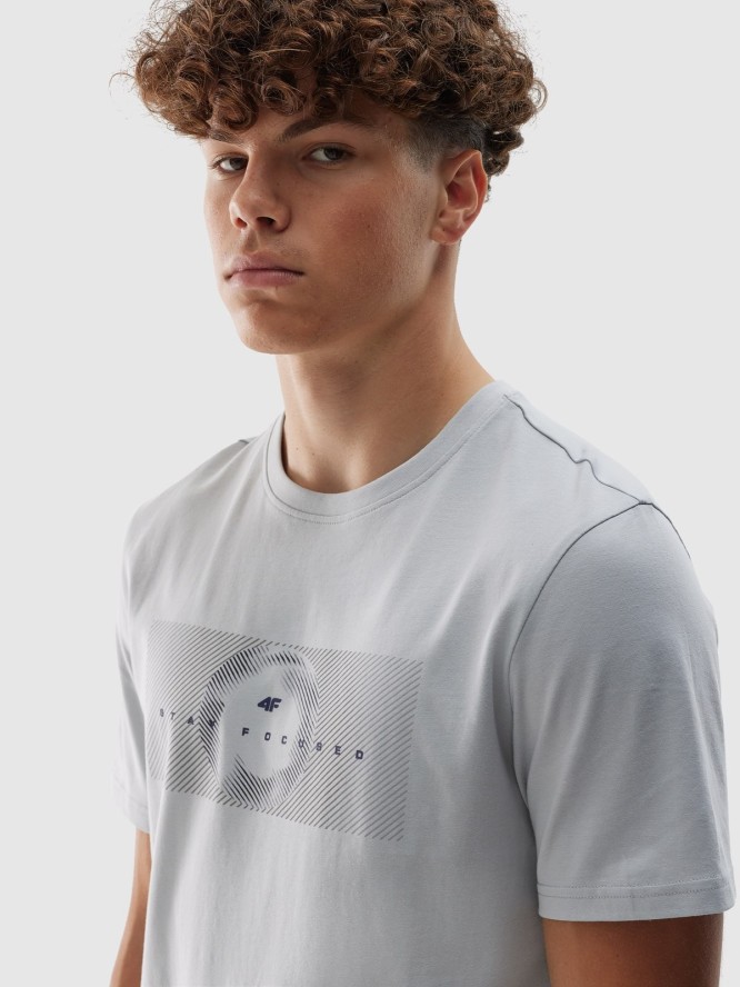4F T-shirt regular z nadrukiem męski - szary L